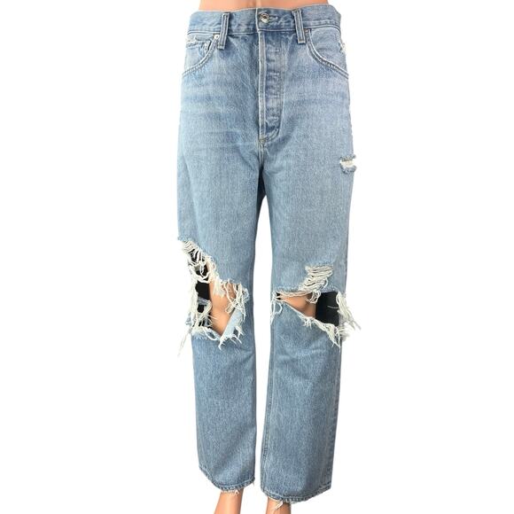 Agolde Women's Blue Light Wash Distressed Relaxed Straight Denim Jeans Size 29 - Picture 1 of 5